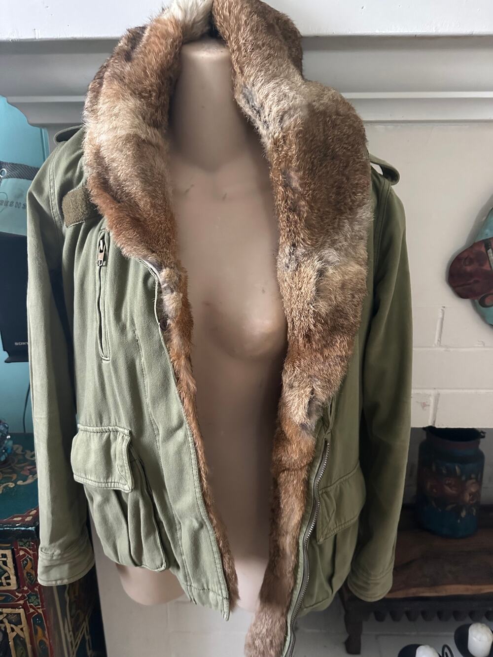 VINTAGE JAPANESE ARMY UTILITY JACKET FUR & SHEARLING LINED, HOODED S